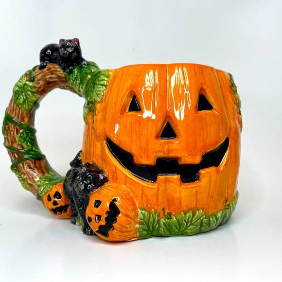 Other - Halloween Pumpkin Jack-o-lantern with Black Cats Big Mug or Planter